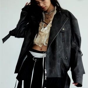Women's Black Vegan Leather Biker Jacket - Oversized